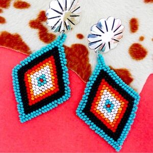 Southwest Sunrise Seed Bead Diamond Earrings – Western Boho Statement